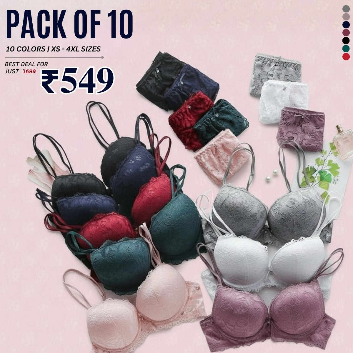 Combo Of 10Bra & panties Sets imported | BP-33