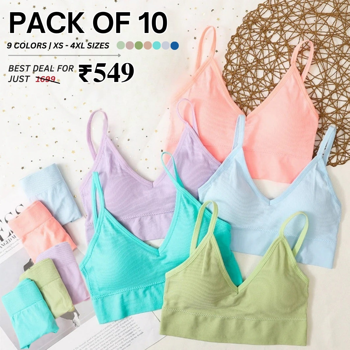 (Pack of 10) | Women's  Bra Panty Lingerie Set for Girl's Combo -by Zivina | L-98