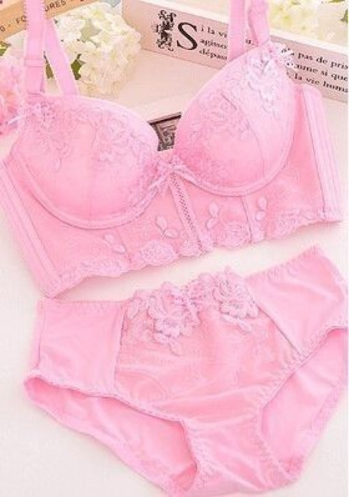 Bra & Panty Set Self Design Orange Lingerie Set