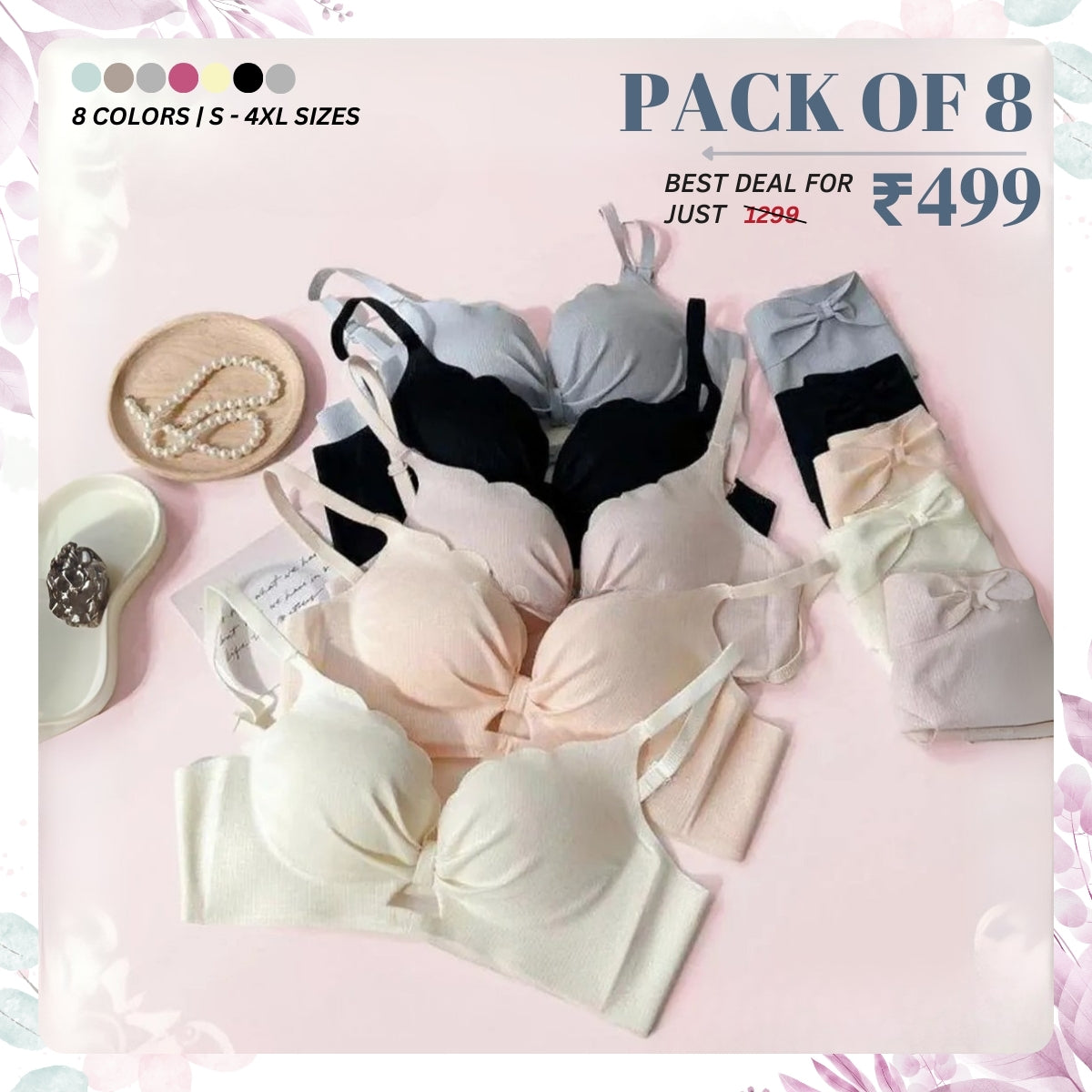 (Pack of 8) Women's  Bra and Panty Lingerie Set for Women | Every Occassion |L-09