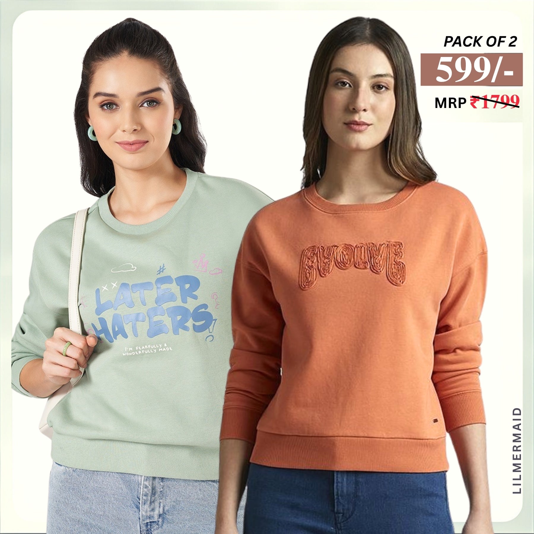 2 Stylish Sweatshirts in Sea-Green & Orange| Soft, Cozy & Trendy | Up to 50% Off |SS-08