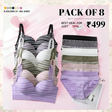 (Pack of 8) Women's  Bra and Panty Lingerie Set for Women | Every Occassion | L-4