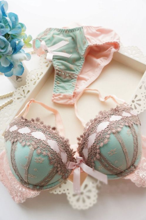 luxury retro lace bows push up bra and panties set