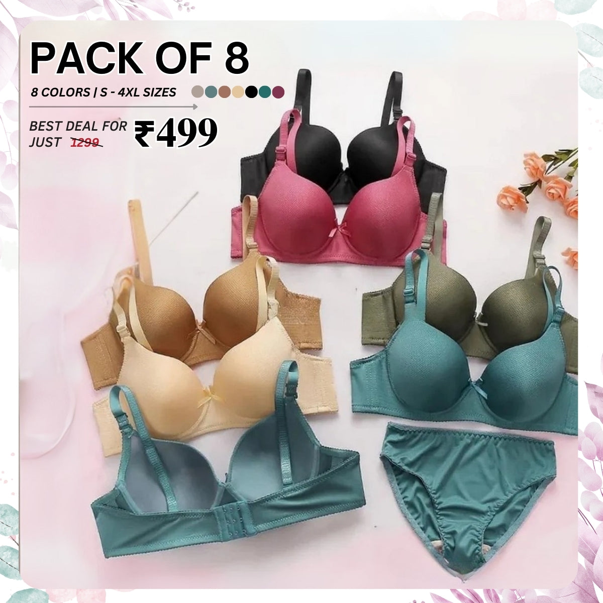 (Pack of 8) Women's  Bra and Panty Lingerie Set for Women | Every Occassion | L-3