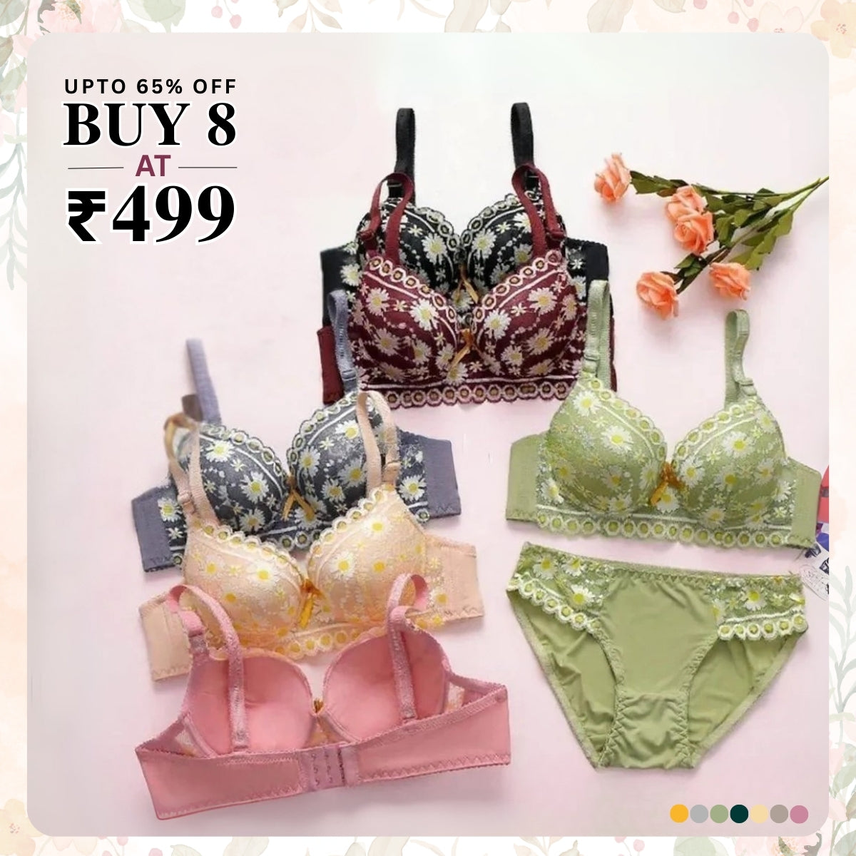 (Pack of 8) Women's  Bra Panty Lingerie Set for Girl's | BP-09