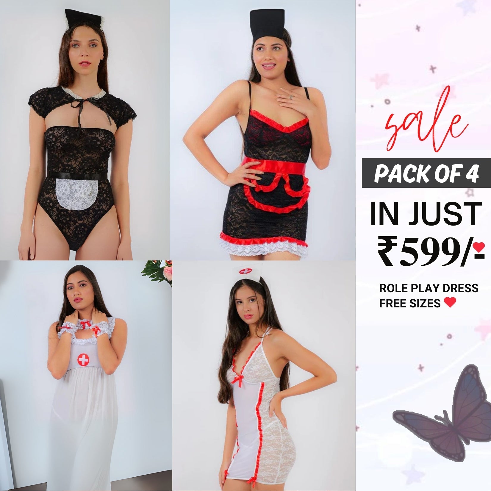 Pack of 4 Roleplay Dresses – Unleash Your Imagination! 🌟|R-06