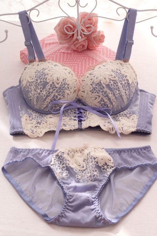 Bra & Panty Set Embroidered Grey Lingerie Set