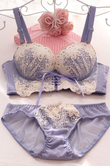 Bra & Panty Set Embroidered Grey Lingerie Set