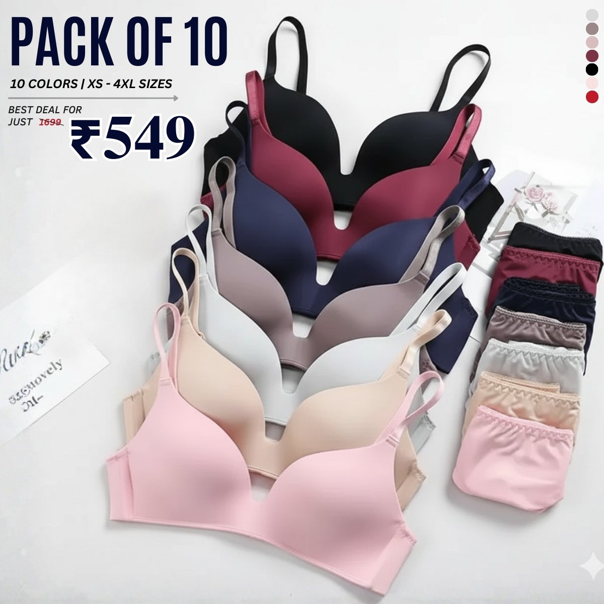 (Pack of 10) Women's Bra Panty Lingerie Set for Girl's Combo | L-58