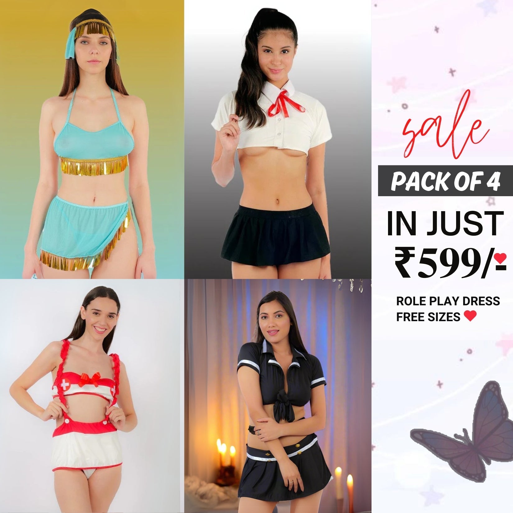 Pack of 4 Roleplay Dresses – Unleash Your Imagination! 🌟|R-07