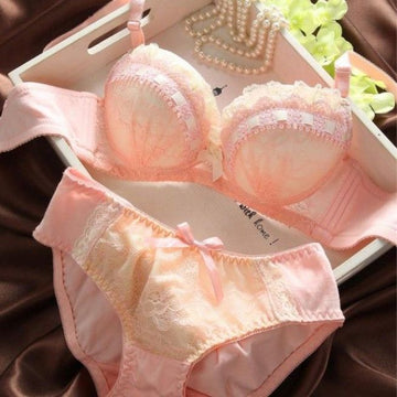 Bra & Panty Set Self Design Orange Lingerie Set