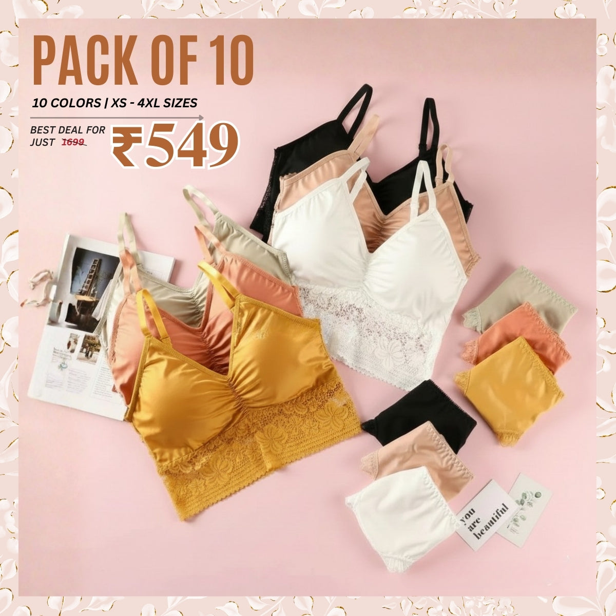 (Pack of 10) Women's Bra Panty Lingerie Set for Girl's | L-138