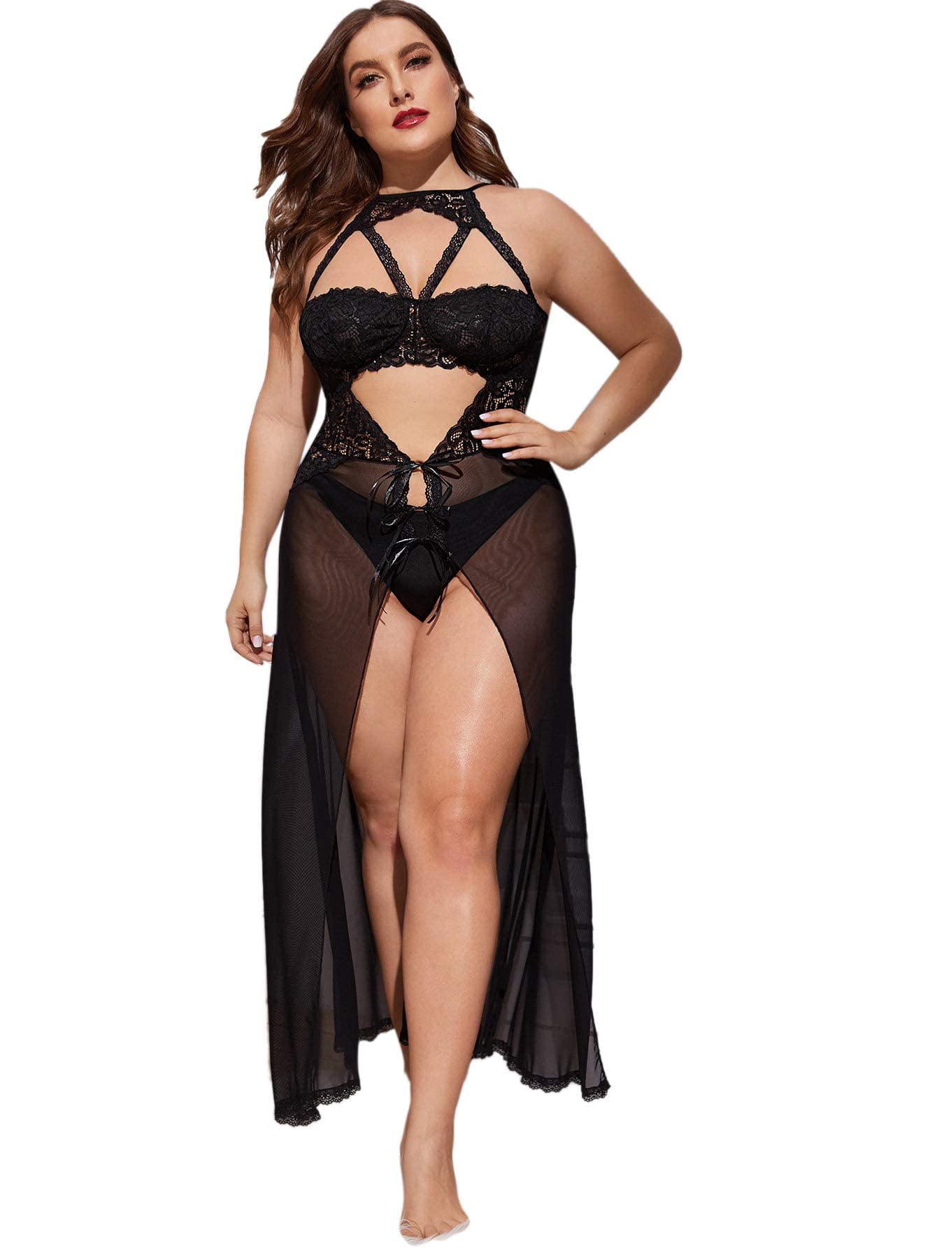 Plus Size Split Long Mesh Lingerie | RD-39