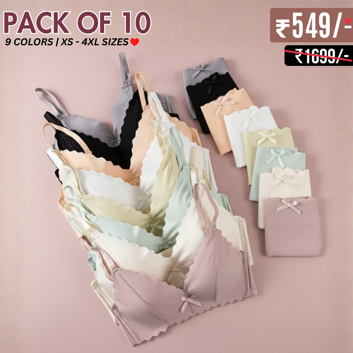 (Pack of 10) Women's Bra Panty Lingerie Set for Girl's | L-144