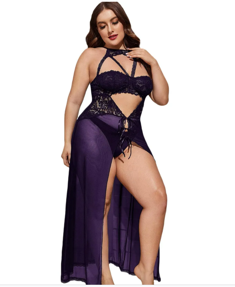 Plus Size Split Long Mesh Lingerie | RD-39