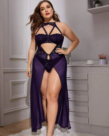 Plus Size Split Long Mesh Lingerie | RD-39