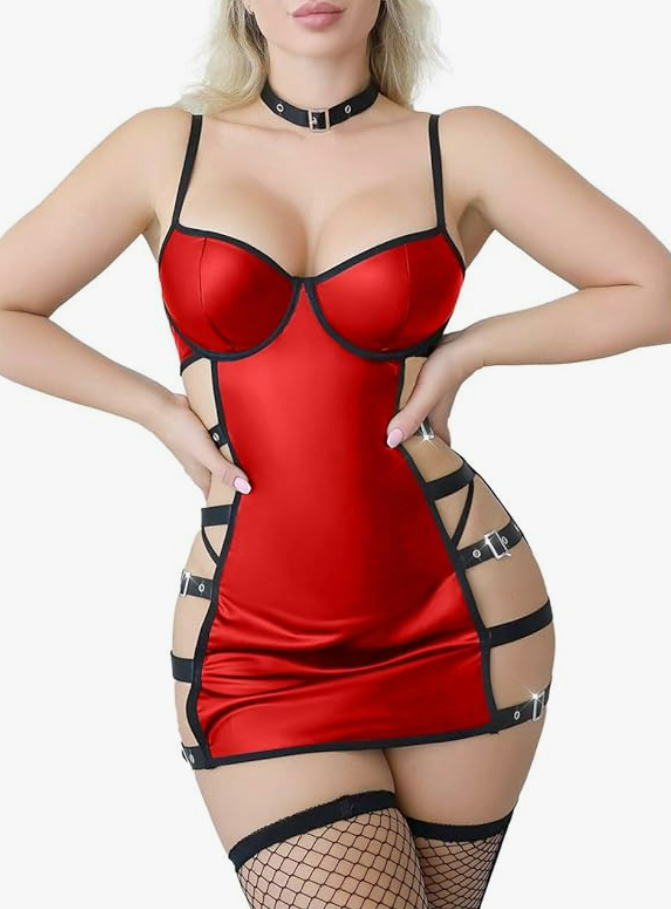 Seductive Satin Lycra Mini Dress with Garter & Choker | RD-36