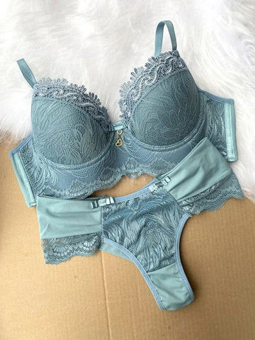 Bra & Panty Set Self Design Light Blue Lingerie Set